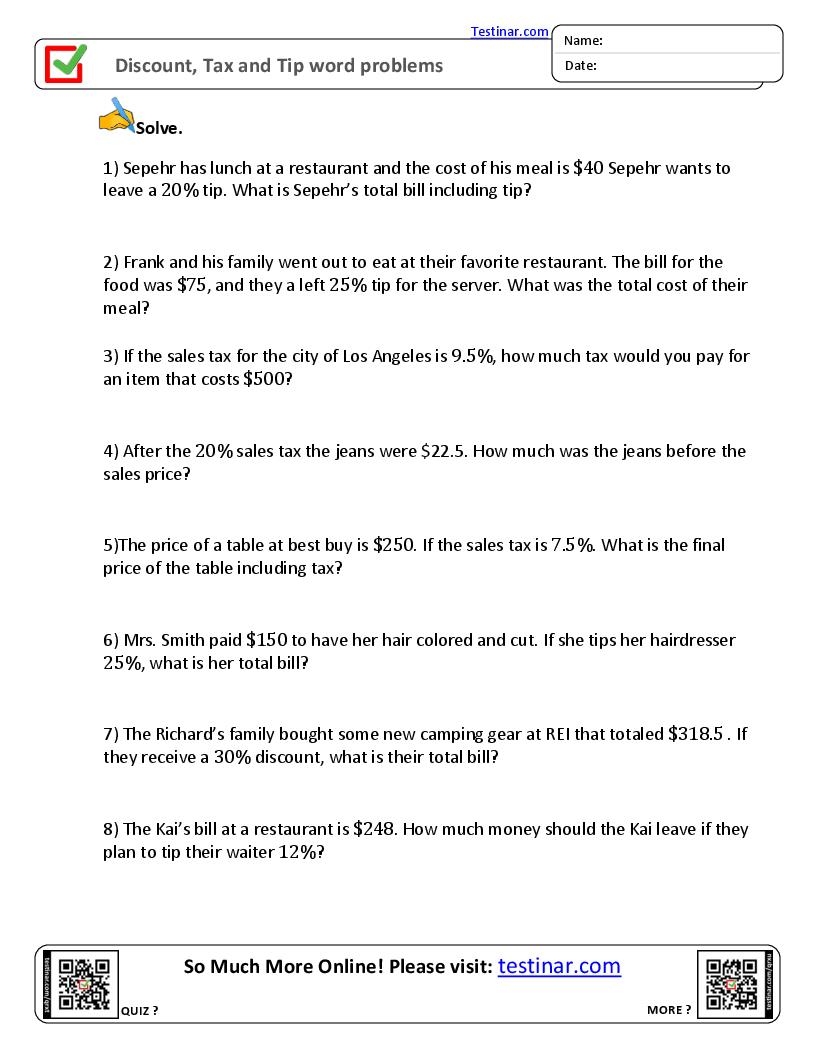 Markup Discount And Tax Worksheets Markup Discount And Tax Worksheets