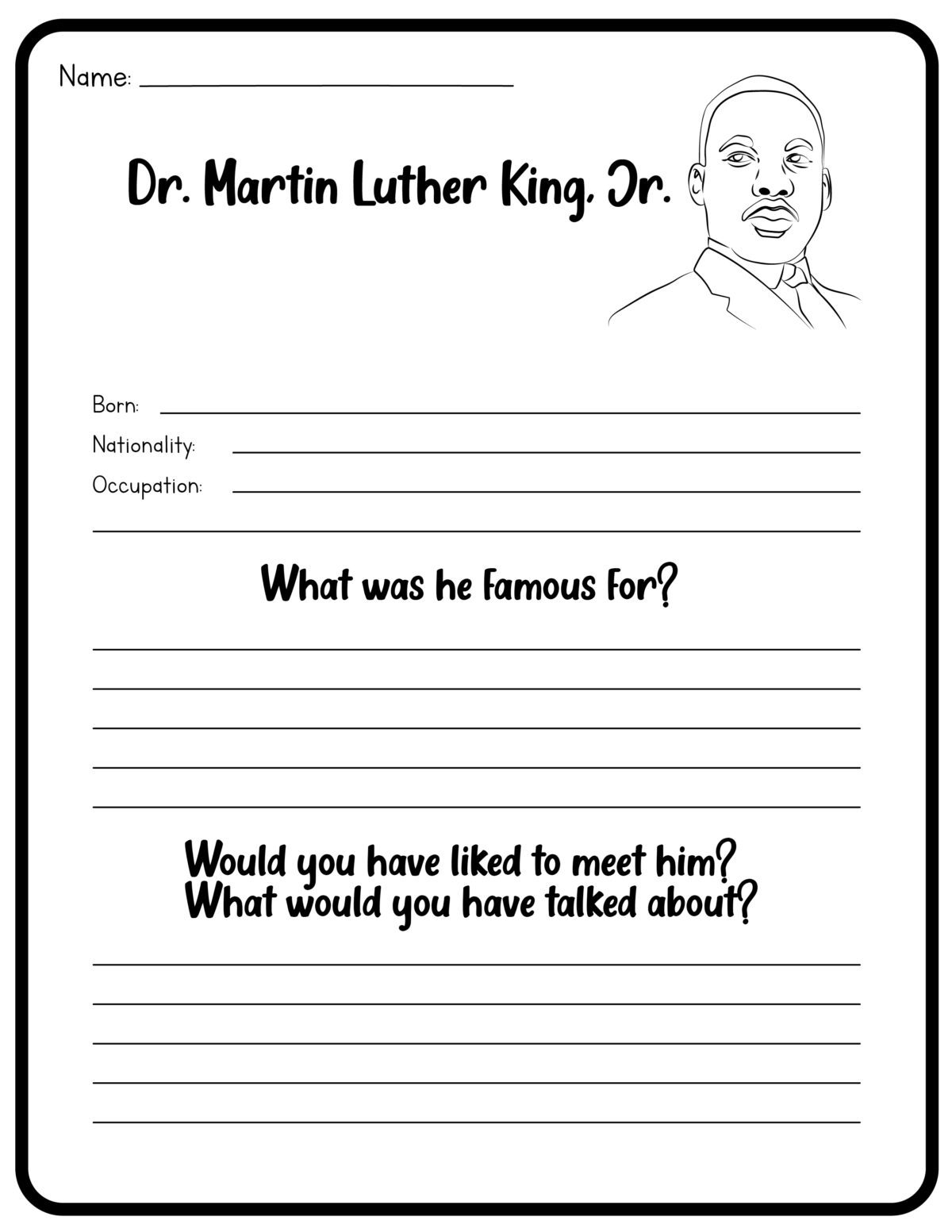 Martin Luther King Jr Sheets Printables