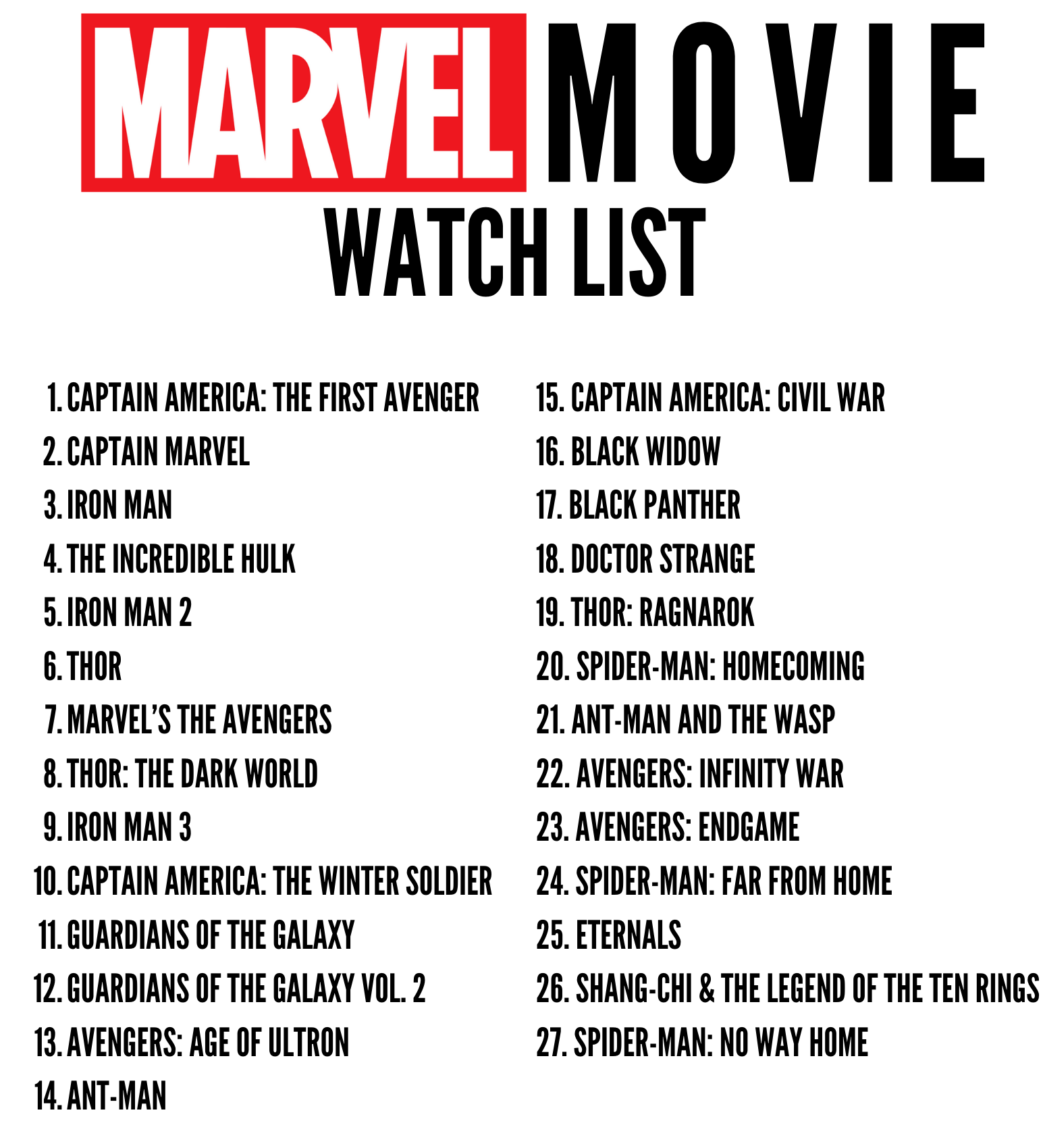 Marvel Movie Watch List In Chronological Order Marvel Movie Watch List In Chronological Order