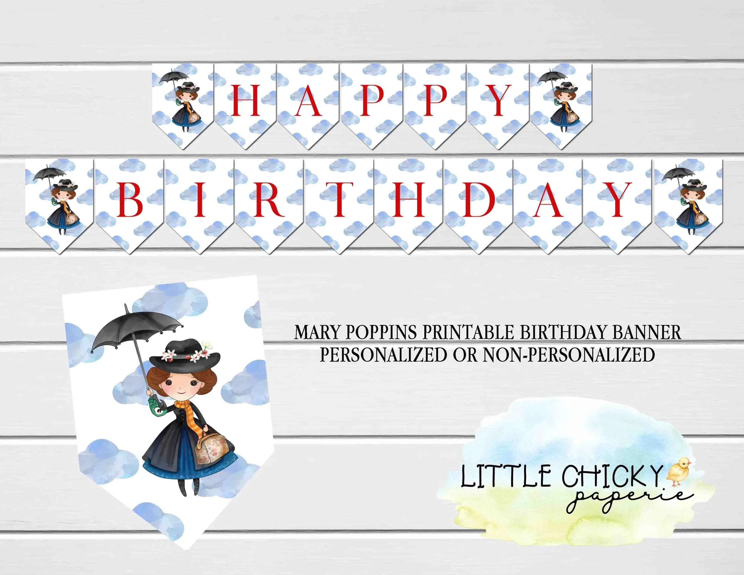 Mary Poppins Birthday Banner Happy Birthday Banner Printable Banner Instant Download Birthday Banner Etsy