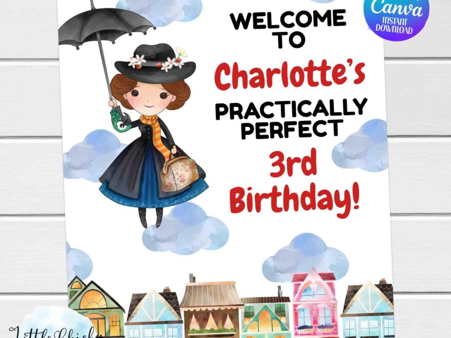 Mary Poppins Birthday Welcome Sign Instant Download Printable Welcome Sign Birthday Or Baby Shower Welcome Sign Canva Template Etsy