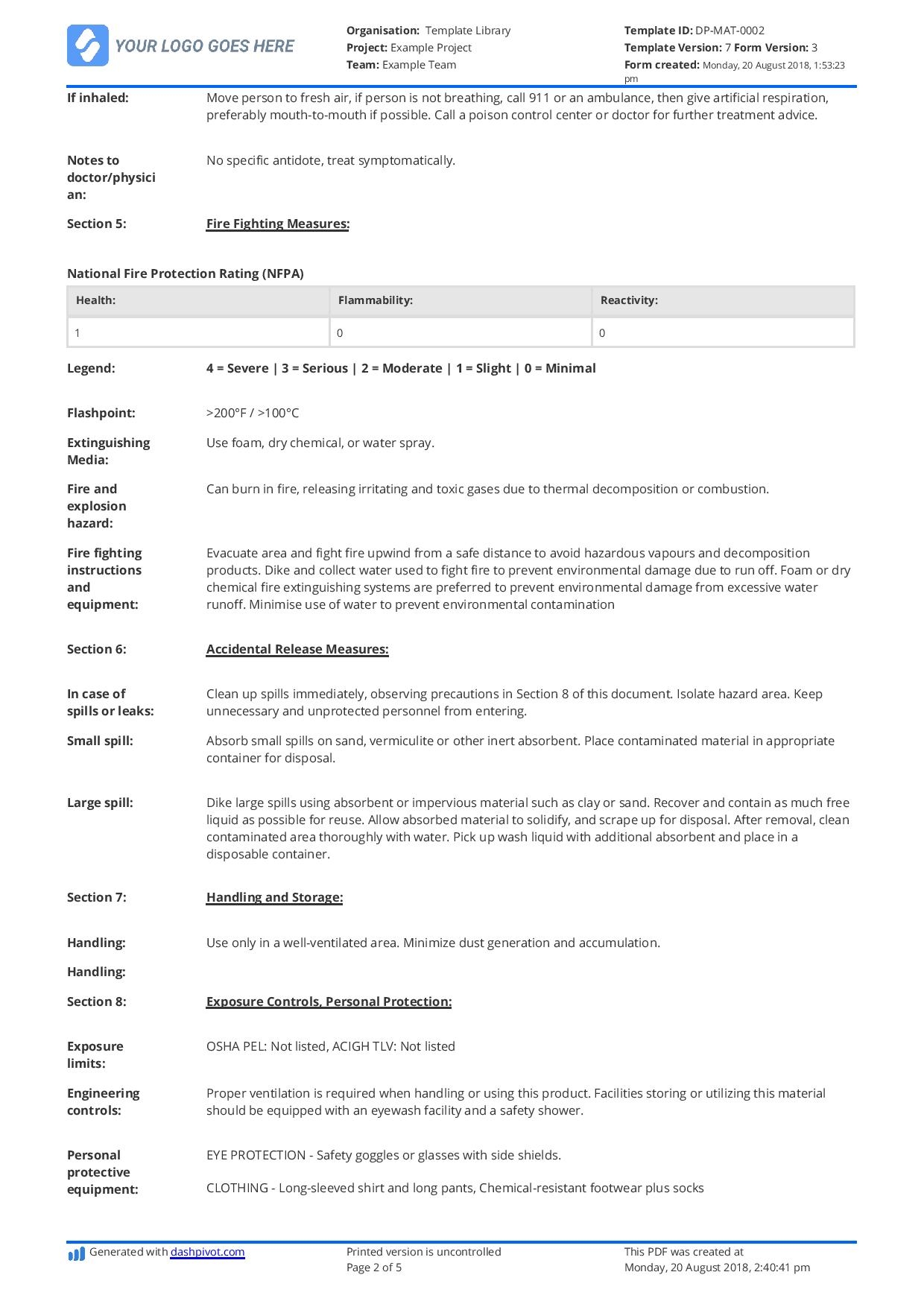 Printable Msds Sheets Download