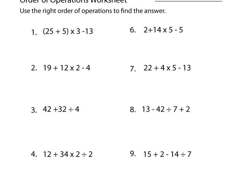 Math Worksheets Order Of Operations Or PEMDAS Worksheets Library