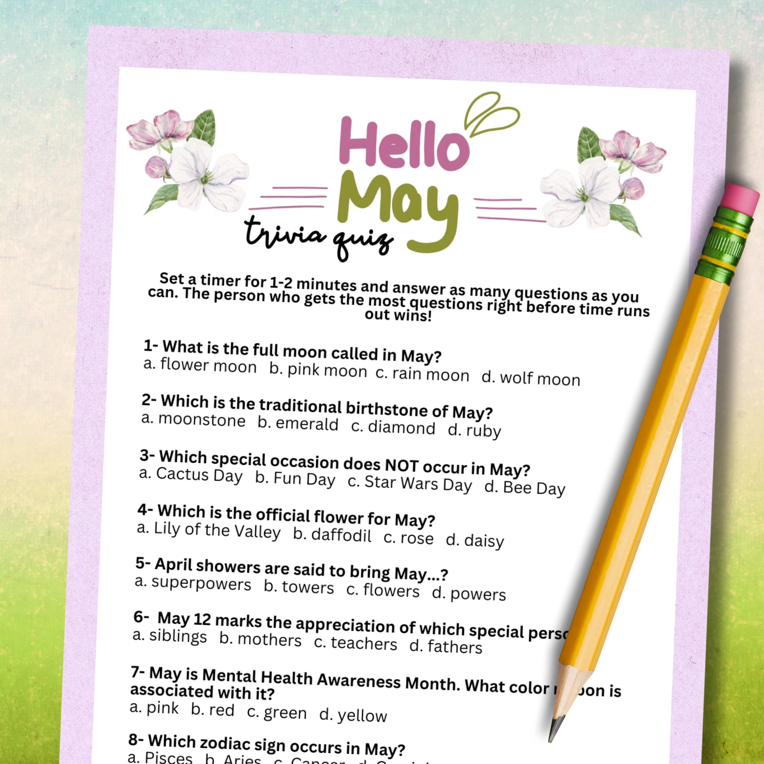 May Trivia Game Bundle Spring Party Activities digital Download Etsy