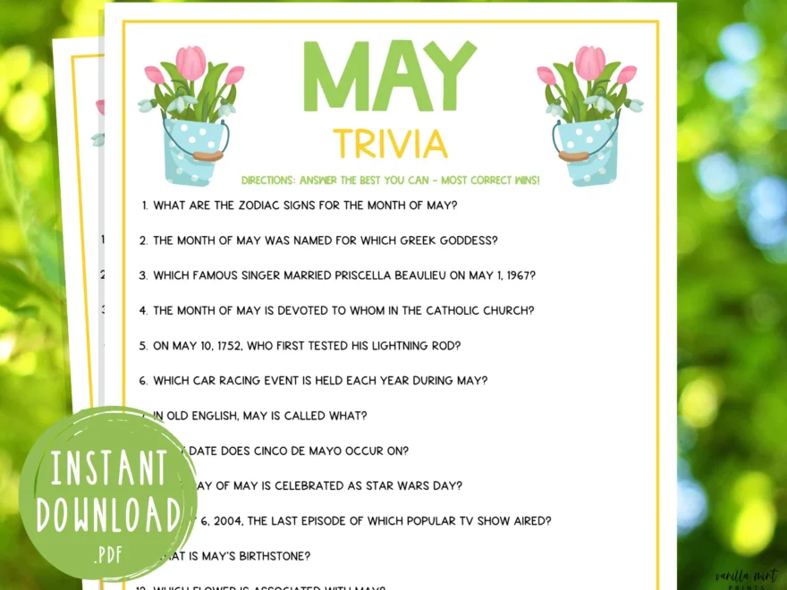 May Trivia Game Printable Month Party Games Springtime Activities For Adults Kids Fun Games For The Classroom Or Spring Party Etsy