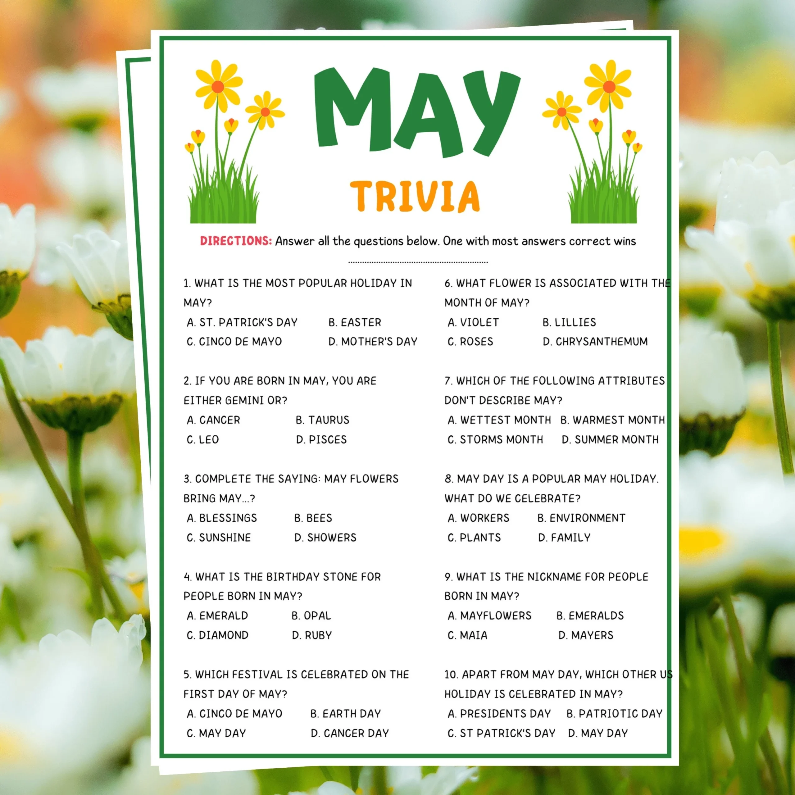 May Trivia Questions And Answers Printable
