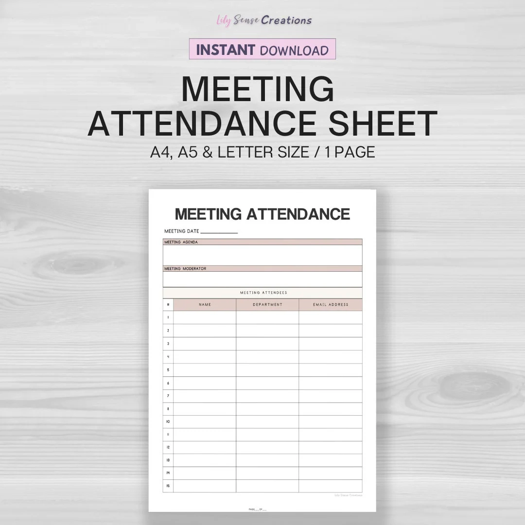 Meeting Attendance Sheet Printable Sign Up Page Meeting Sign In Template Instant Download Etsy Meeting Attendance Sheet Printable Sign Up Page Meeting Sign In Template Instant Download Etsy
