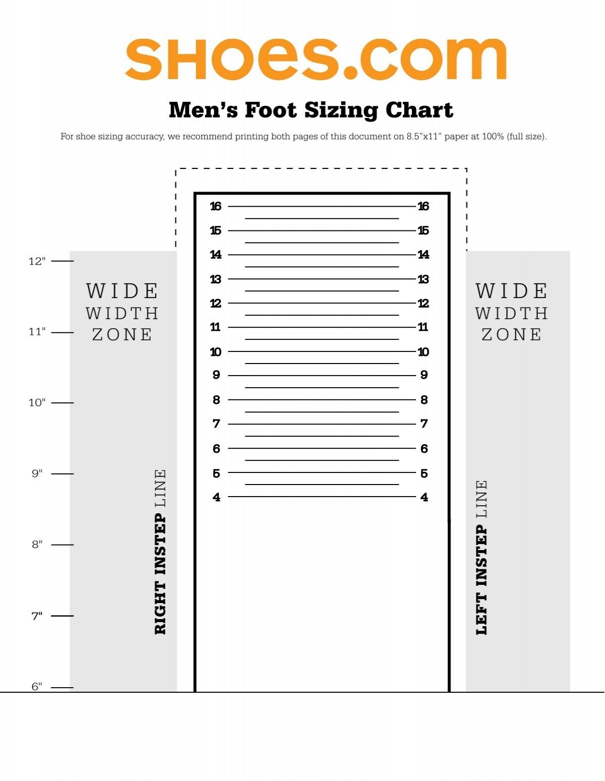 Mens Printable Shoe Size Chart