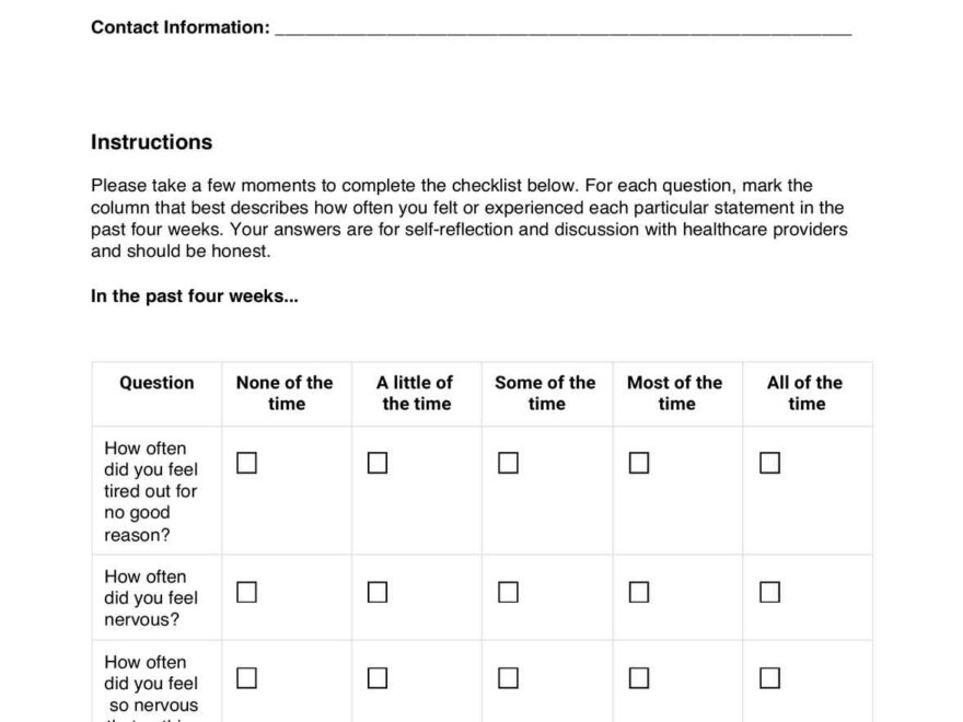 Mental Health Checklist