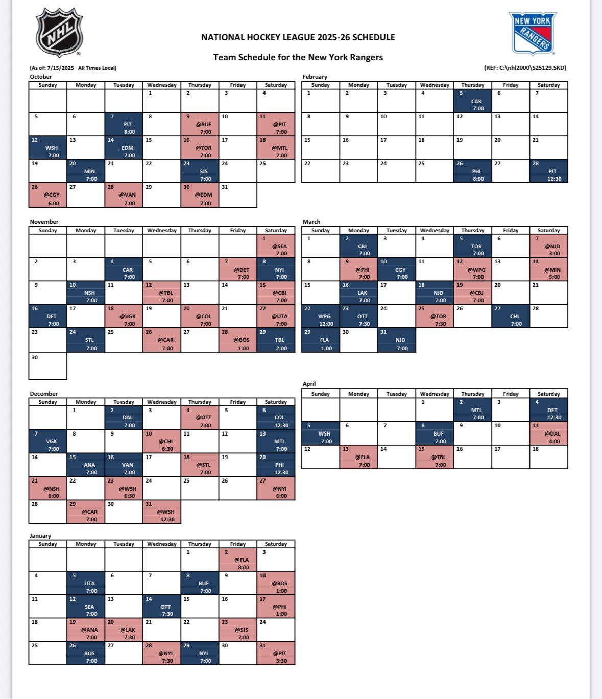 Mercogliano Here s A Look At The Full NYR Schedule For 2025 26 R rangers Mercogliano Here s A Look At The Full NYR Schedule For 2025 26 R rangers