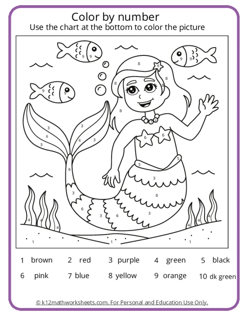 Mermaid Color By Number Pages