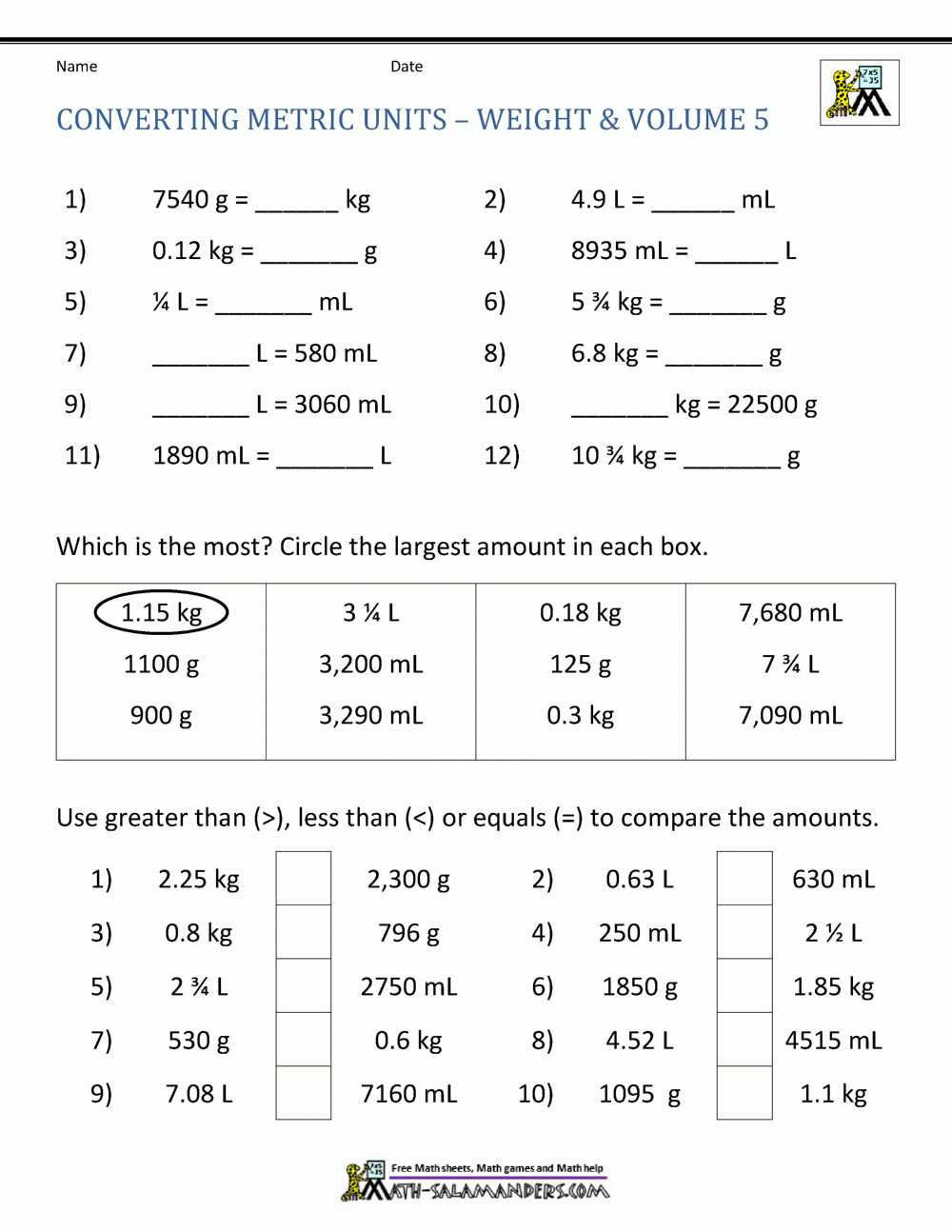 Metric Conversion Worksheet