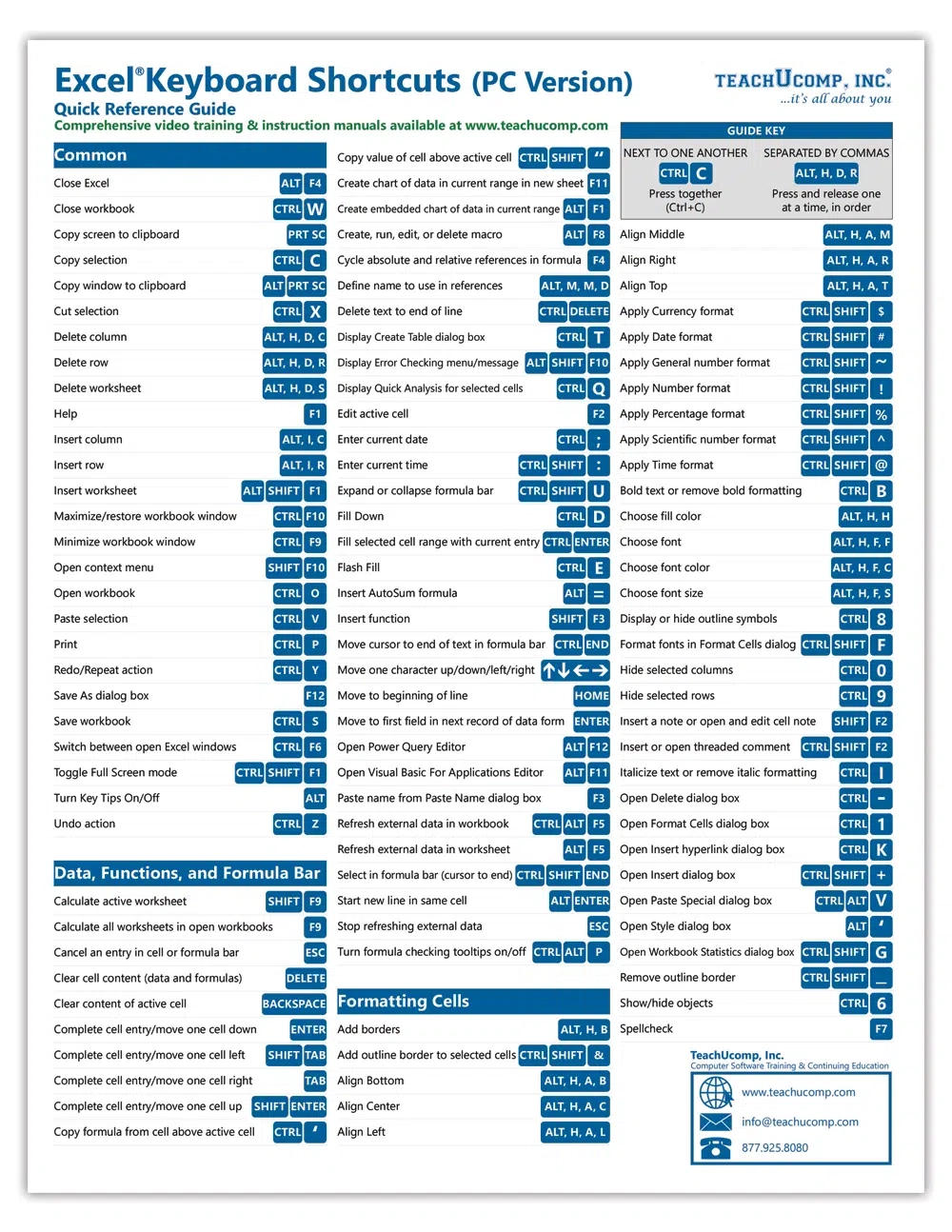Microsoft Excel Keyboard Shortcuts Quick Reference Guide TeachUcomp Inc  Microsoft Excel Keyboard Shortcuts Quick Reference Guide TeachUcomp Inc