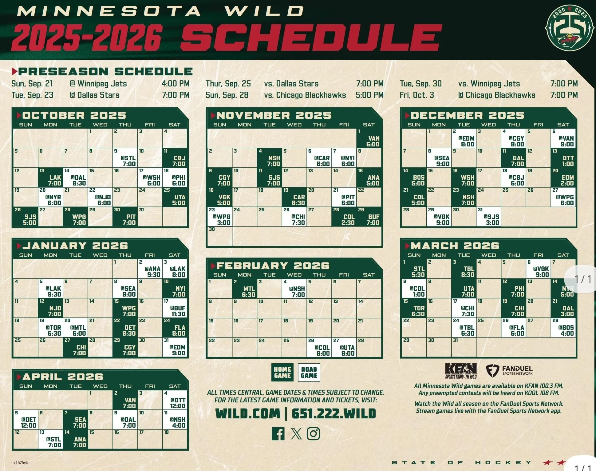 Minnesota Wild Announces 2025 26 Regular Season Schedule R wildhockey Minnesota Wild Announces 2025 26 Regular Season Schedule R wildhockey