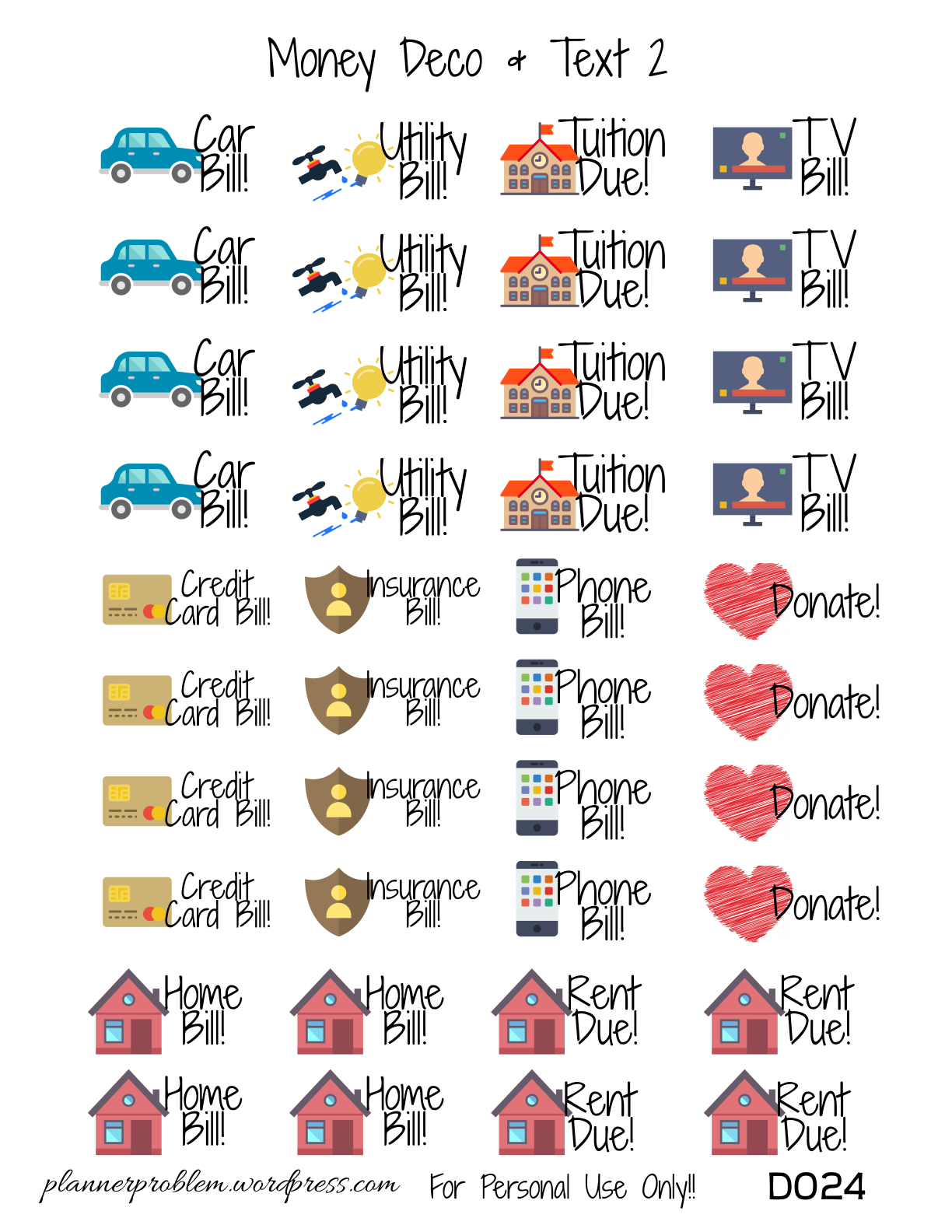 Money Deco Text Free Printable Planner Stickers PlannerProblem