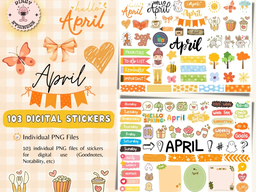 Month Of April Digital Stickers For Goodnotes April Pre cropped Digital Planner Stickers Goodnotes Stickers Monthly Stickers 2025 April Etsy