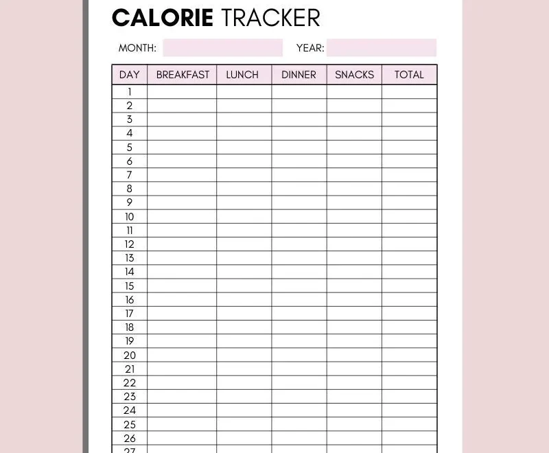 Monthly Calorie Tracker Printable A4 A5 US Letter PDF Download Etsy