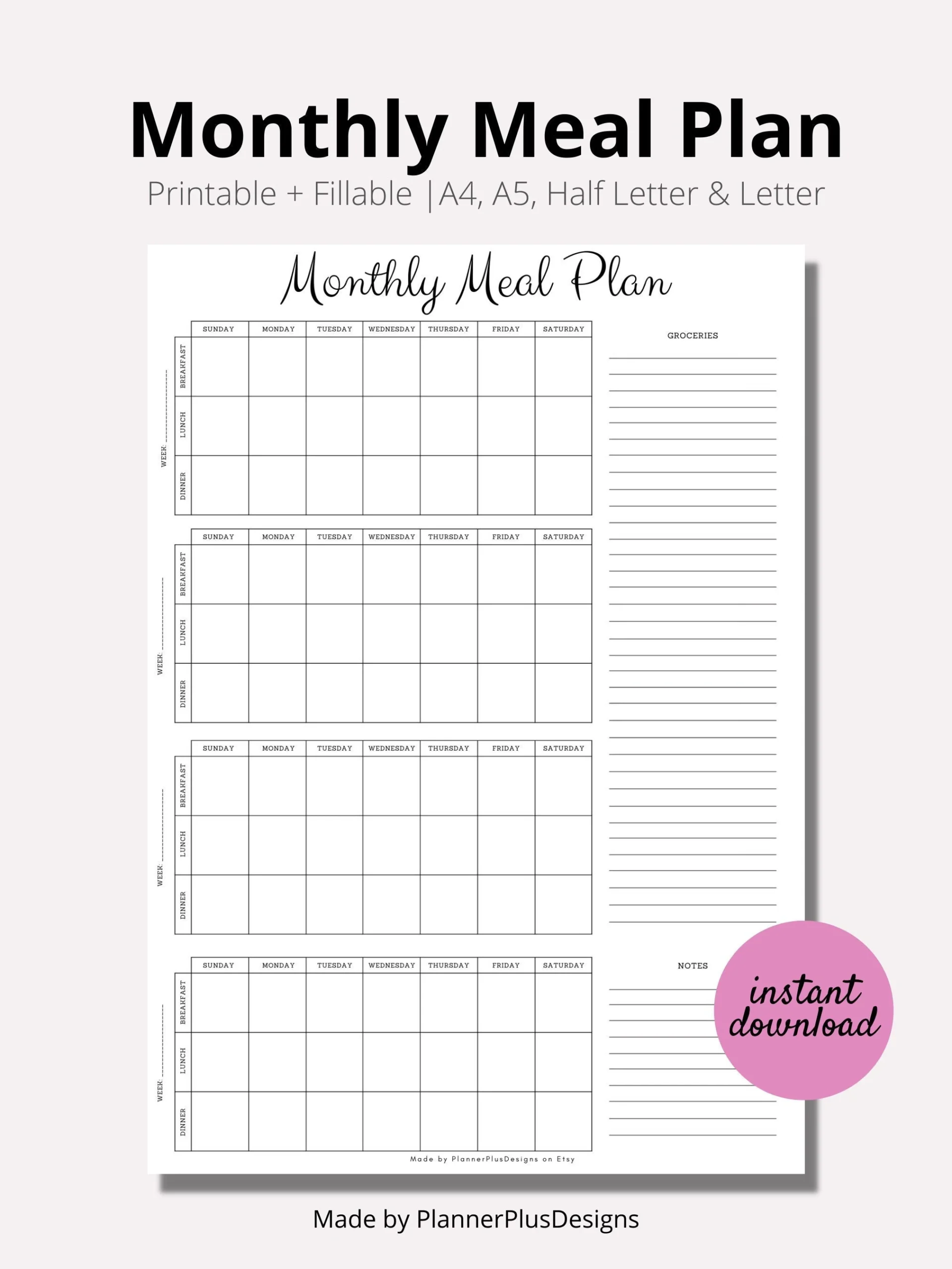Printable Monthly Dinner Menu Planners Printable Monthly Dinner Menu Planners