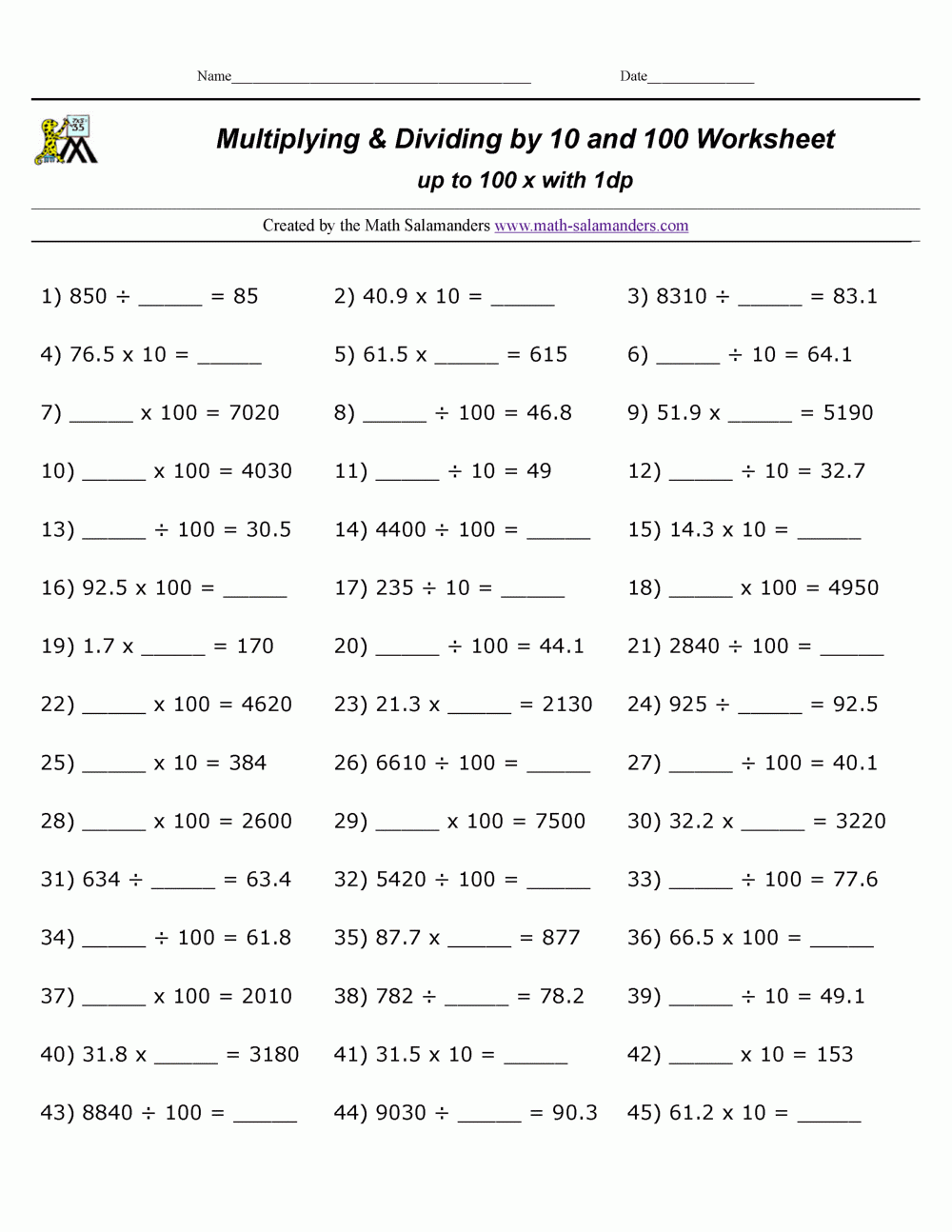 Multiplication And Division Practice Printable Sheets