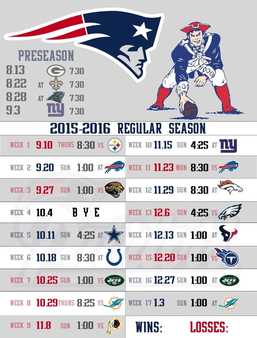 Printable New England Patriots Schedule Printable New England Patriots Schedule