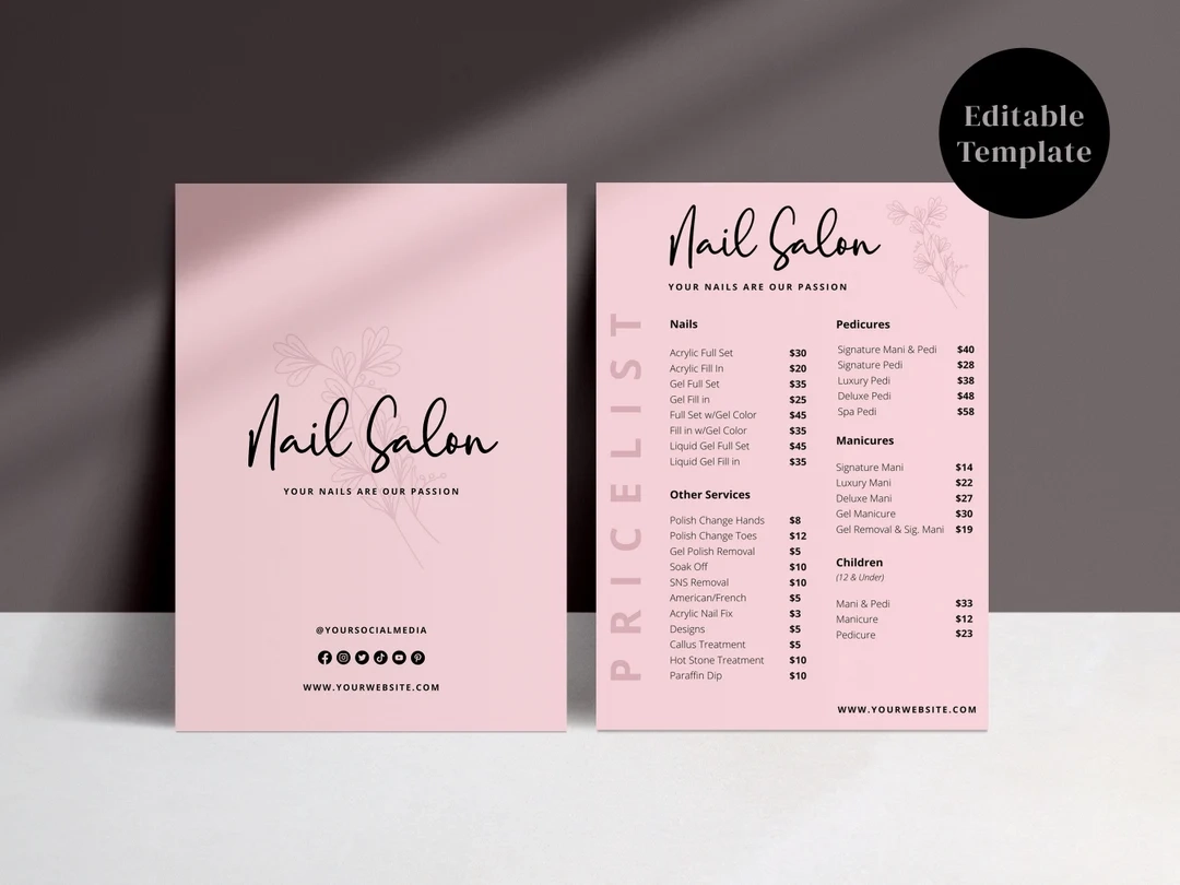 Printable Nail Salon Price List Template Printable Nail Salon Price List Template