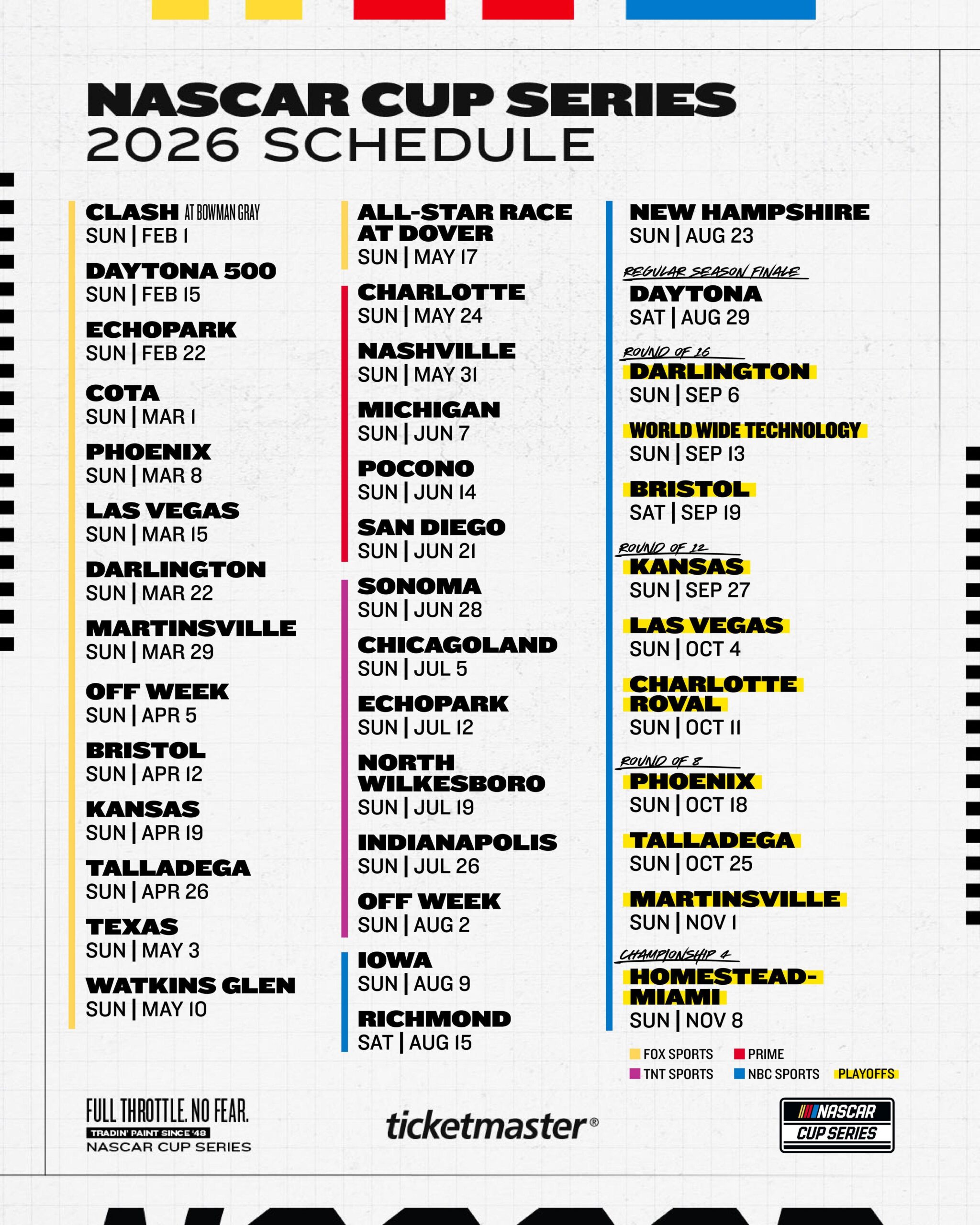 NASCAR 2026 NASCAR Cup Series Schedule R NASCAR