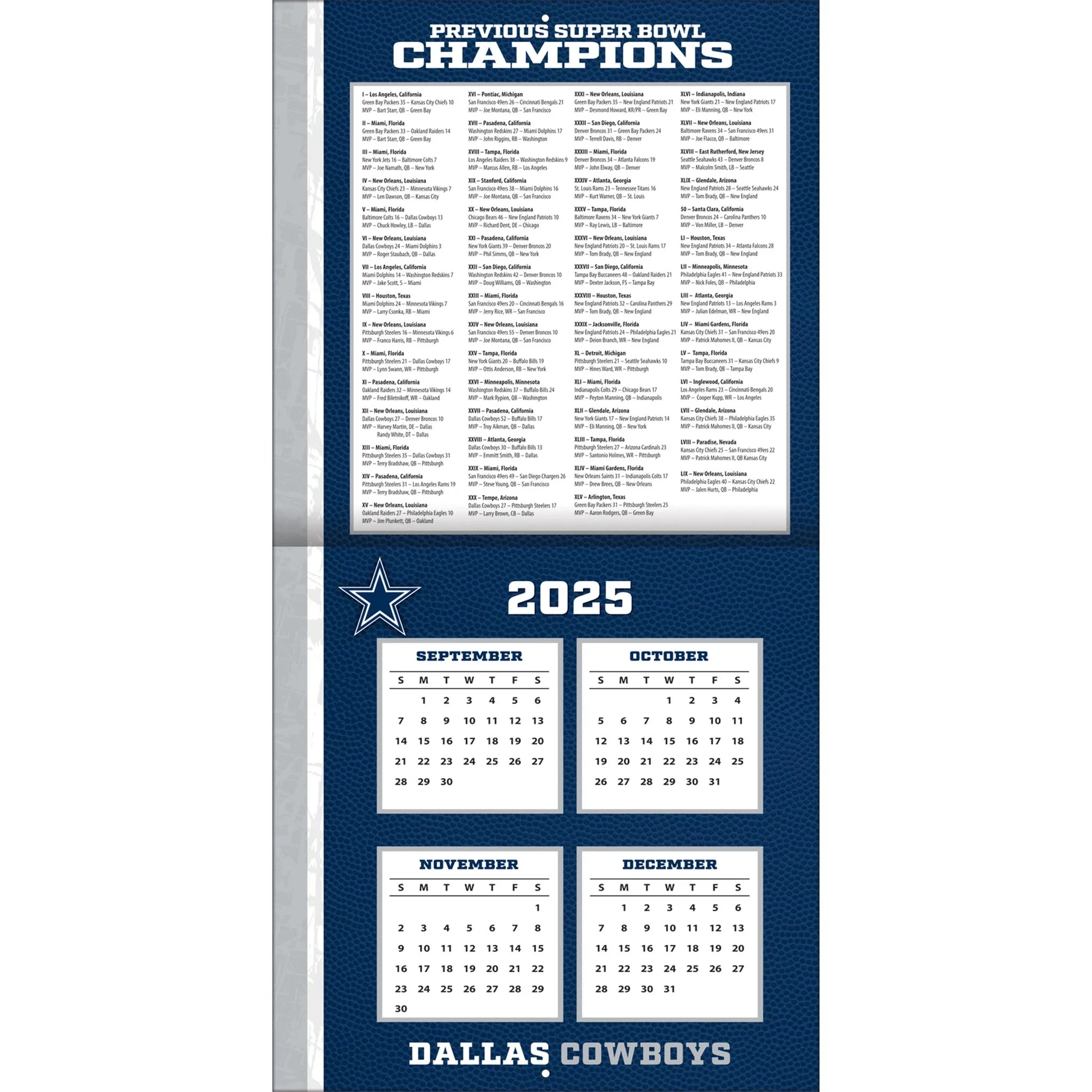 NFL Dallas Cowboys 2026 Wall Calendar