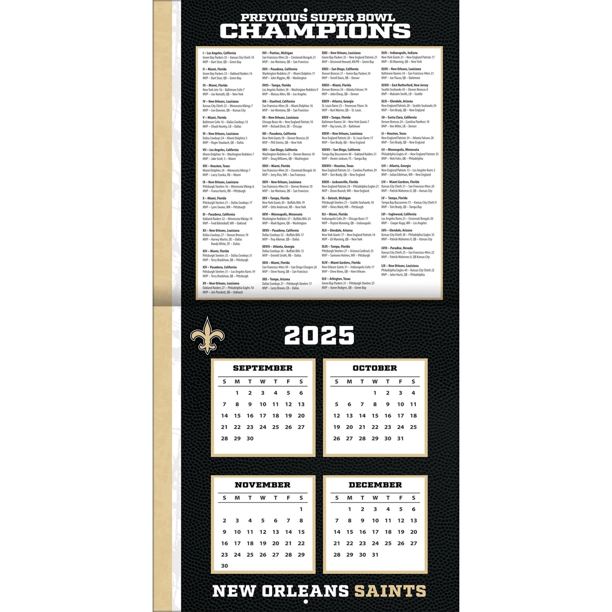 NFL New Orleans Saints 2026 Wall Calendar NFL New Orleans Saints 2026 Wall Calendar