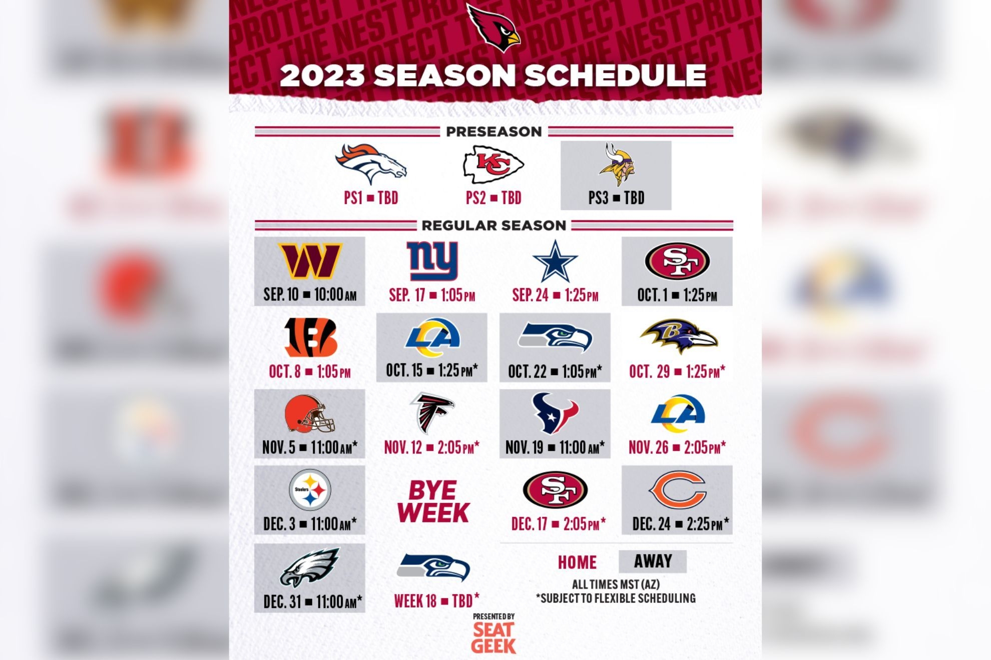 Arizona Cardinals Printable Season Schedule Arizona Cardinals Printable Season Schedule