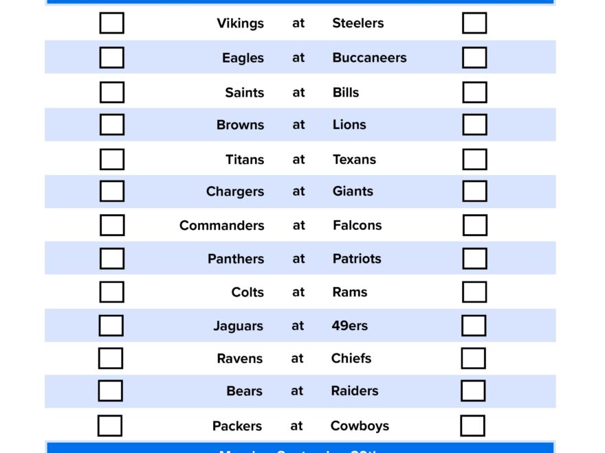 NFL Week 4 Pick Em Sheet Free Printable Schedule And Betting Odds FanDuel Research