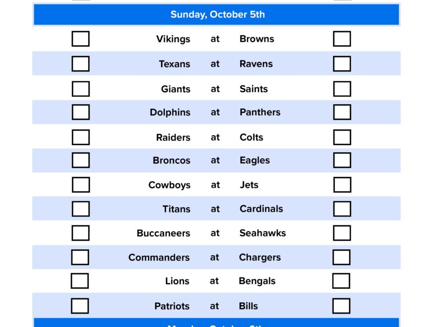 NFL Week 5 Pick Em Sheet Free Printable Schedule And Betting Odds FanDuel Research