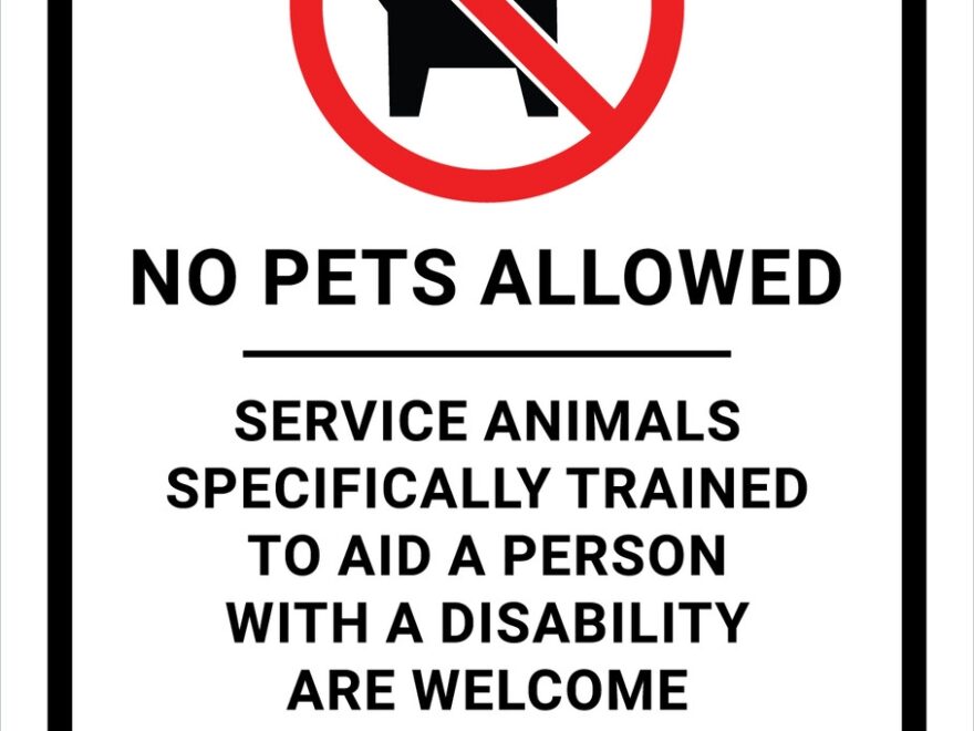 No Pets Allowed Service Animals Welcome Emotional Support Animals Not Permitted Portrait Wall Sign