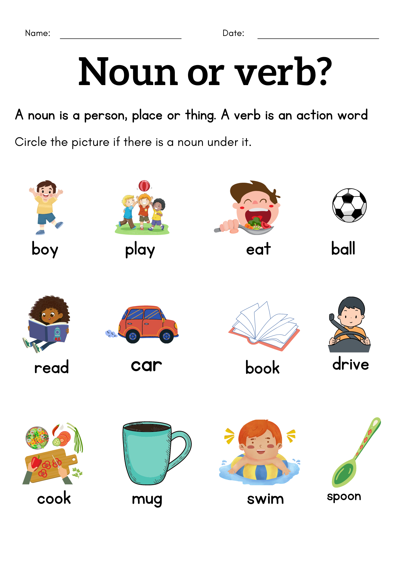 Noun And Verb Worksheet For Class 1 2 3 1st Grade Noun Verb Worksheets Library