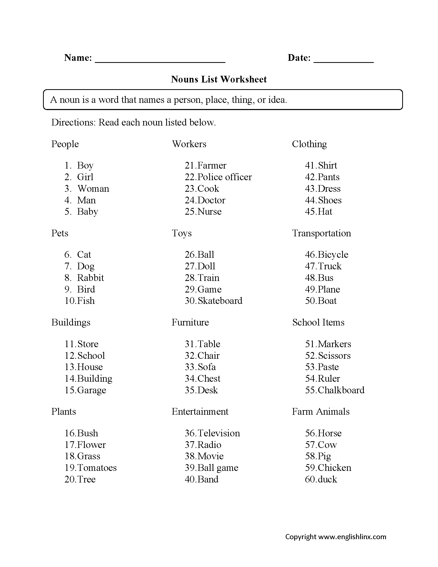 Nouns Worksheets Regular Nouns Worksheets