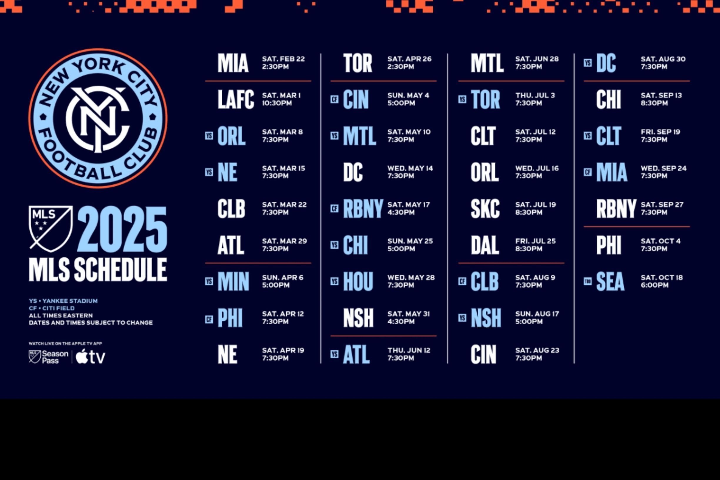 NYCFC Unveils 2025 MLS Schedule Celebrating 10 Years NYC Newswire