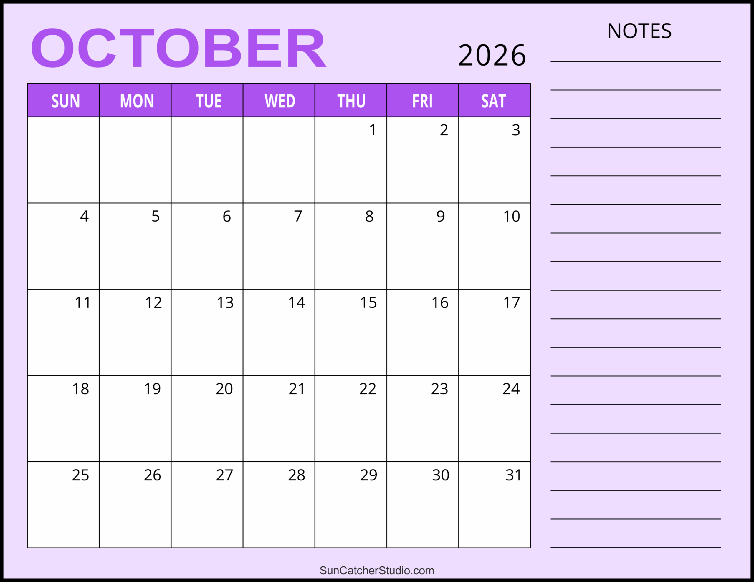 October- December 2026 Planner Printable