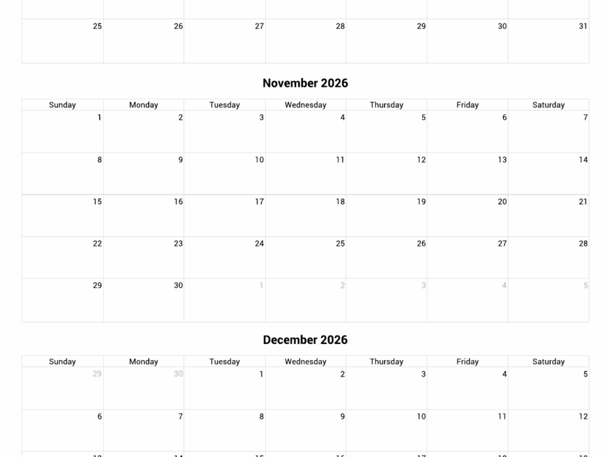 October To December 2026 Calendar Printable Custom Calendar Maker