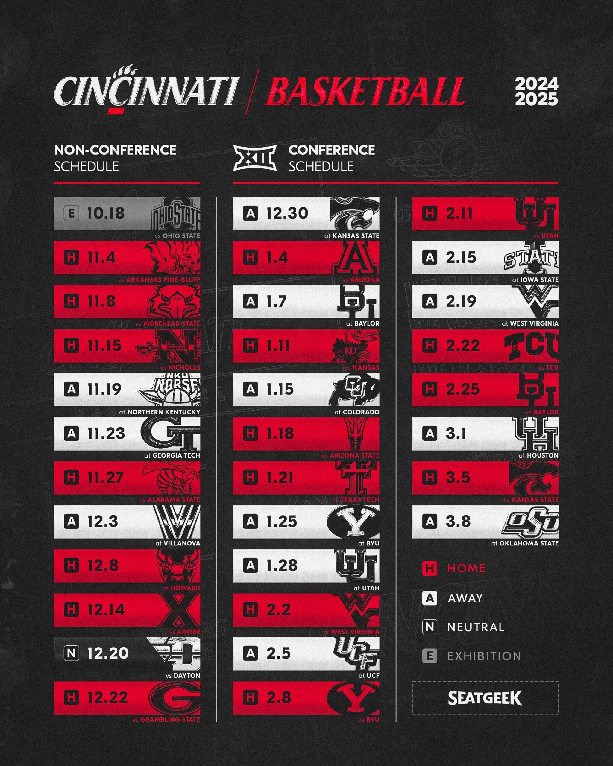 Official 2024 2025 Basketball Schedule R GoBearcats
