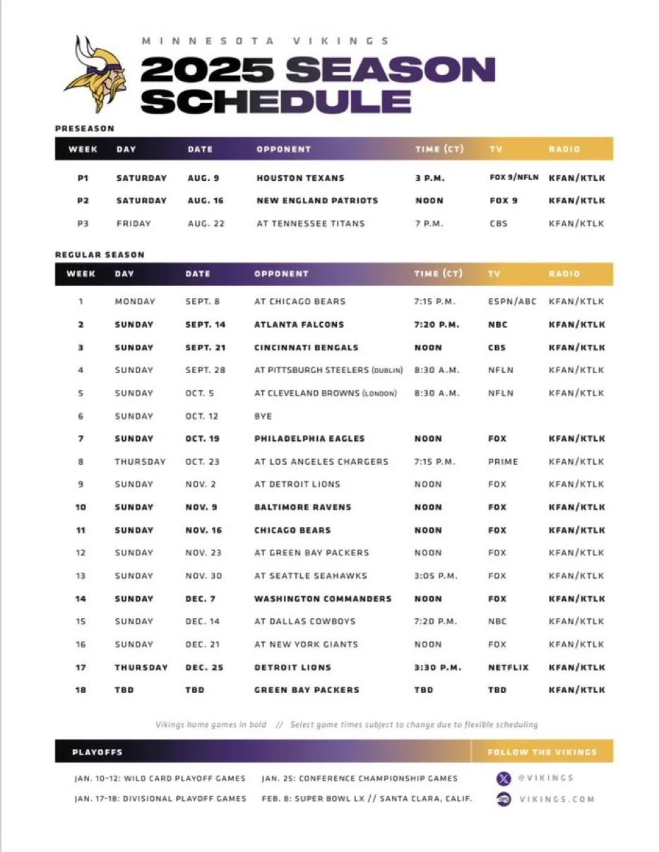OFFICIAL 2025 26 MINNESOTA VIKINGS SCHEDULE R minnesotavikings