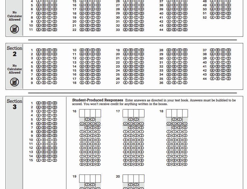 Official Practice Test Answer Sheet Has Been Updated With The New One That Matches The Real Test R Sat