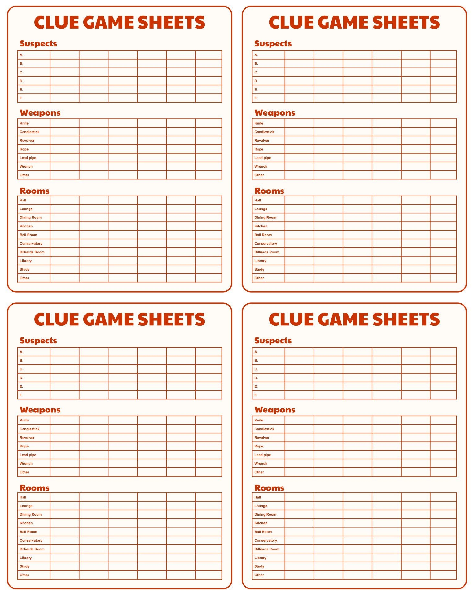 Printable Clue Suspect Sheets Printable Clue Suspect Sheets