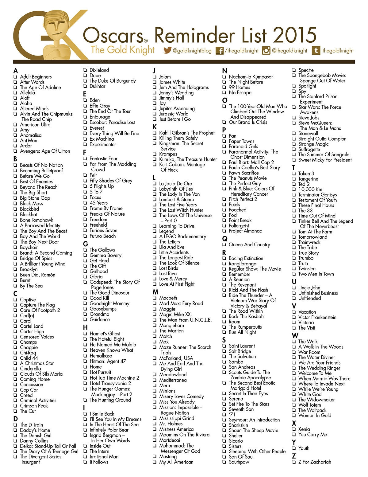 Printable Best Movie List Oscars 2026 Printable Best Movie List Oscars 2026