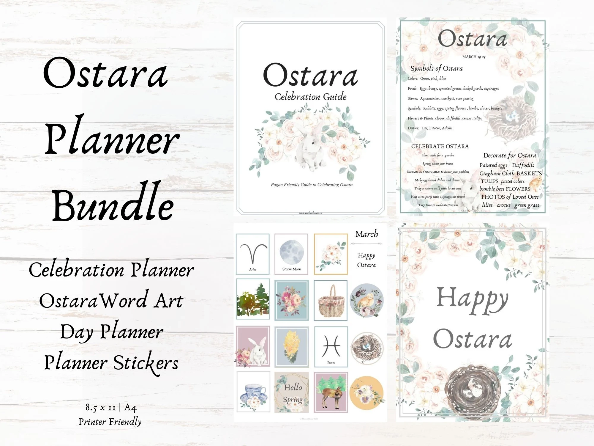 Ostara Celebration Bundle Ostara Pagan Wiccan Sabbat Celebration Planner Easter Springtime Planner Stickers Printable Etsy