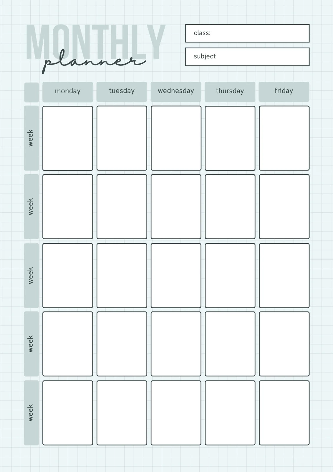 Printable 1 Month Planner
