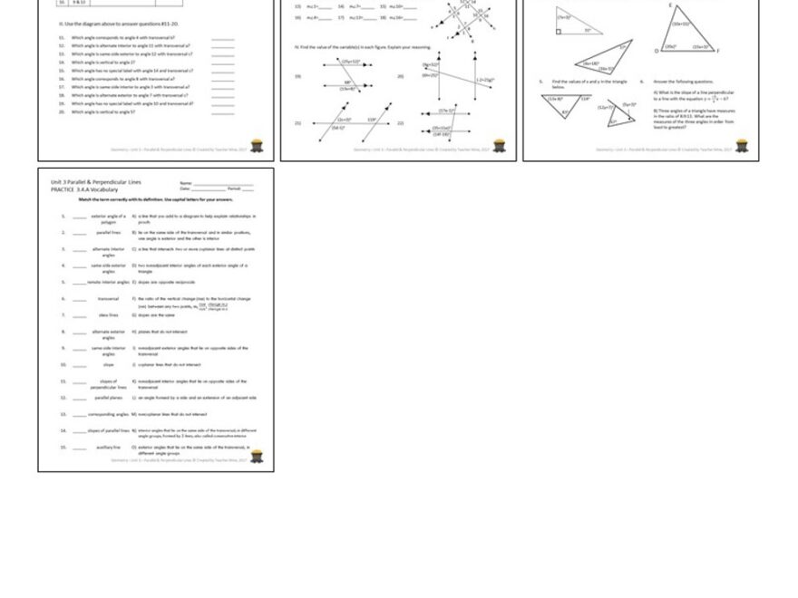 Parallel Perpendicular Lines Geometry Unit 3