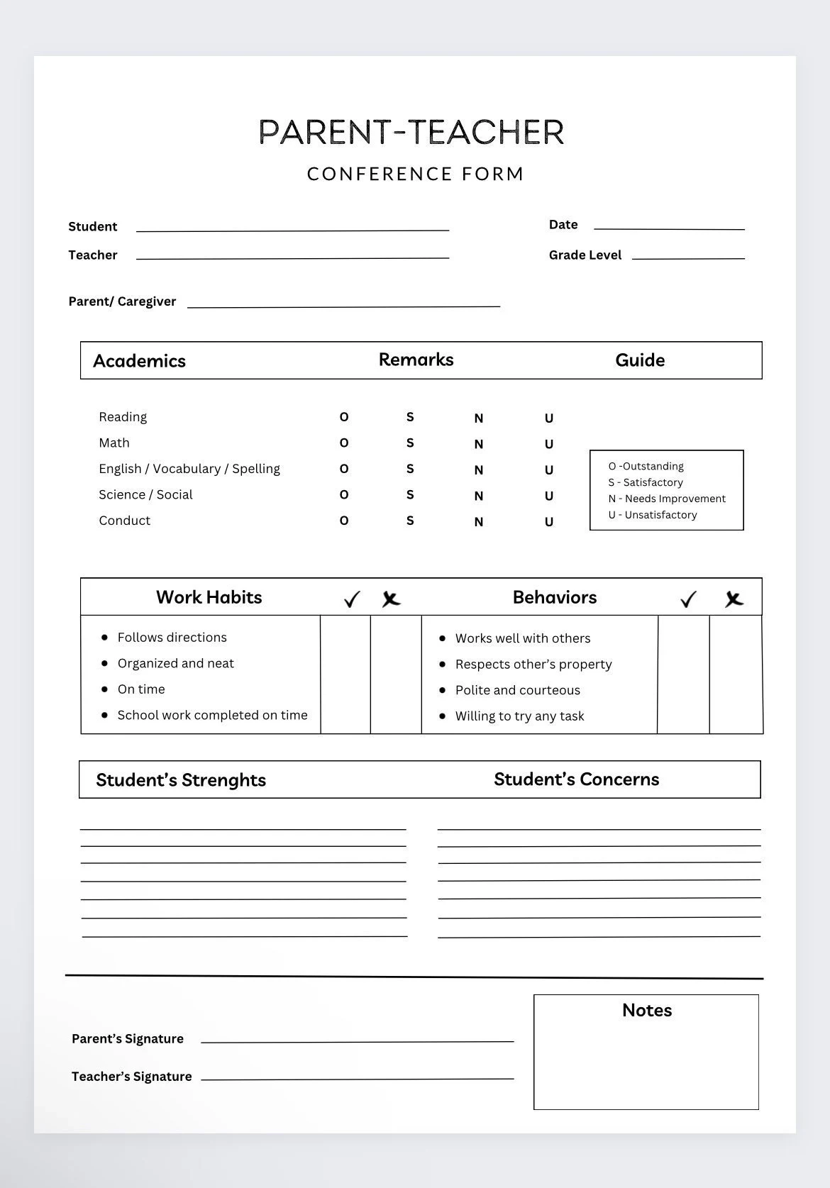 Parent Teacher Conference Form Student Information Template Etsy Parent Teacher Conference Form Student Information Template Etsy