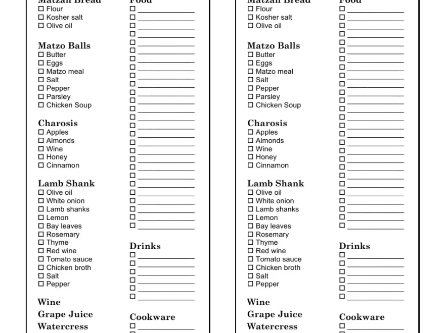 Passover Grocery List Template Download Printable PDF Templateroller