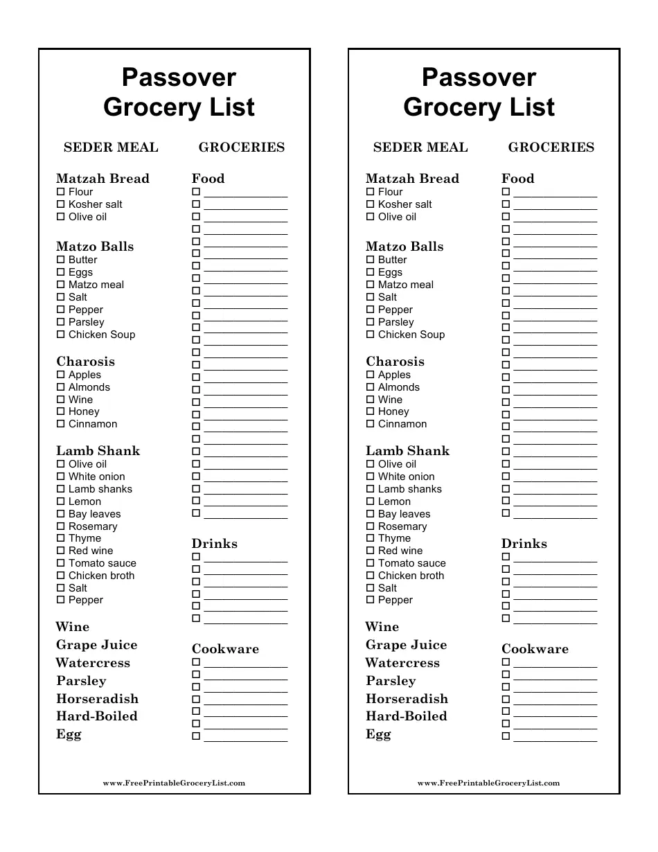 Passover Grocery List Template Download Printable PDF Templateroller Passover Grocery List Template Download Printable PDF Templateroller