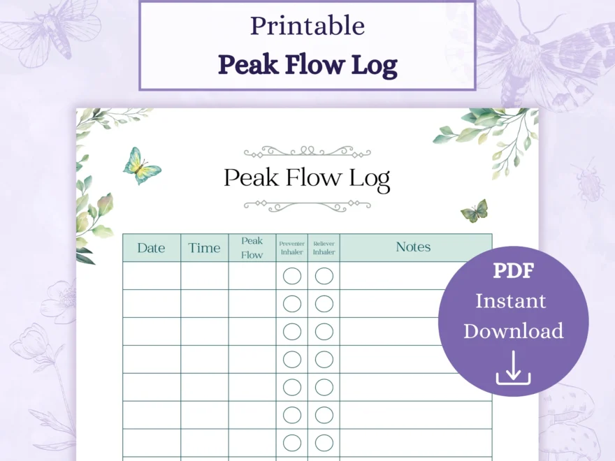 Peak Flow Log Printable PDF Peak Flow Chart Asthma Tracker Medical Diary Asthma Journal Breathing Tracker Etsy
