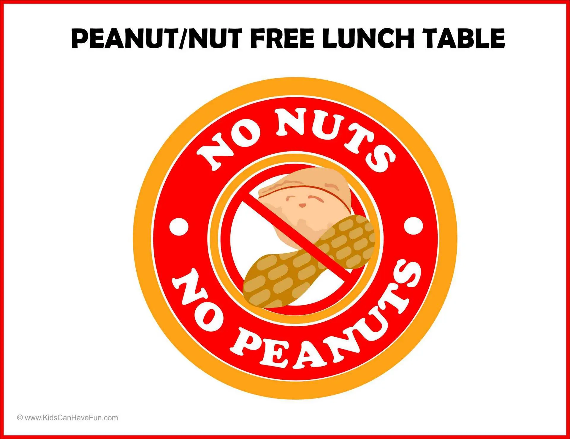 Peanut Nut Free Signs Labels Posters Allergy Worksheets